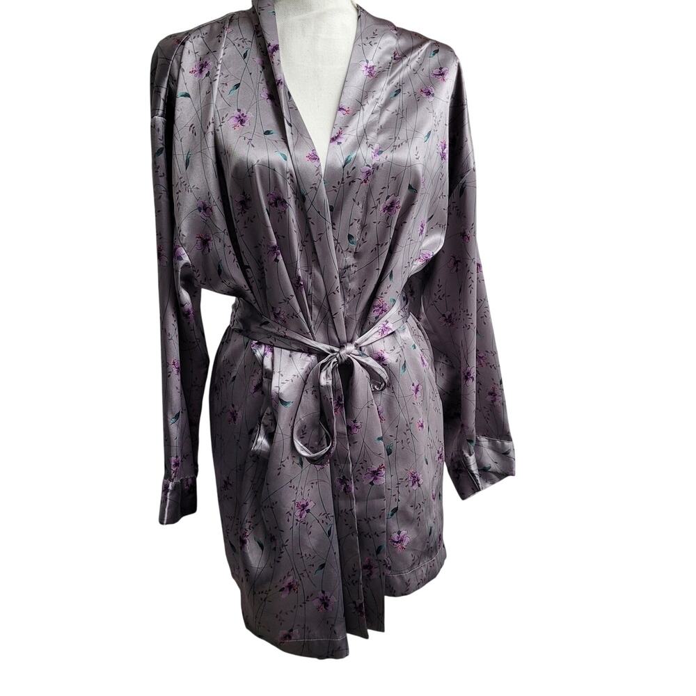 Victoria's Secret Y2k purple floral satin robe short wrap kimono